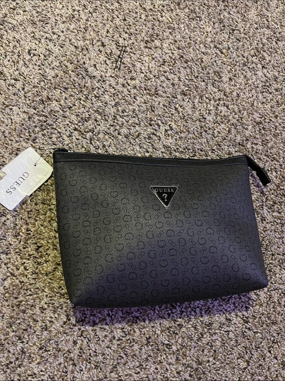 GUESS Black Men's Toiletry Pouch with Signature Logo Triangle